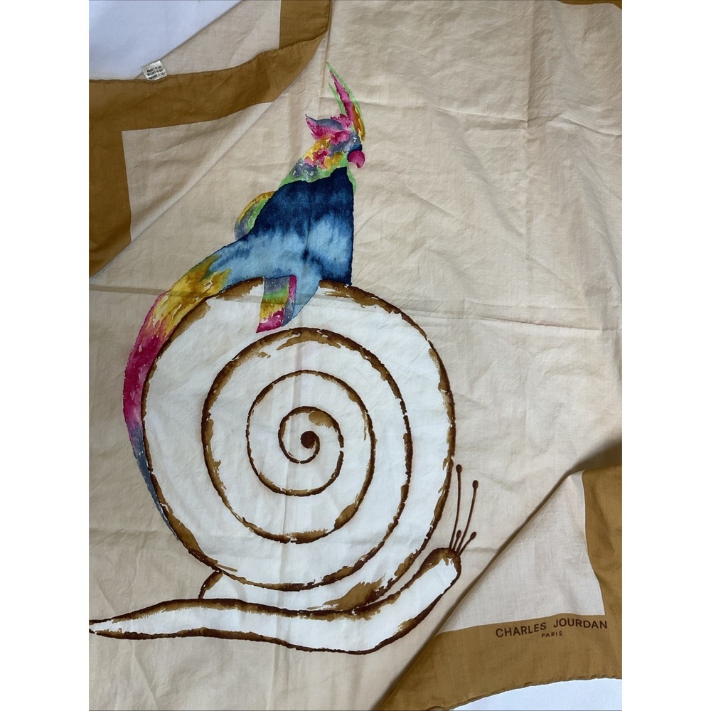 Vintage Charles Jourdan Paris 100% Cotton Watercolor Scarf Italy Hand Rolled